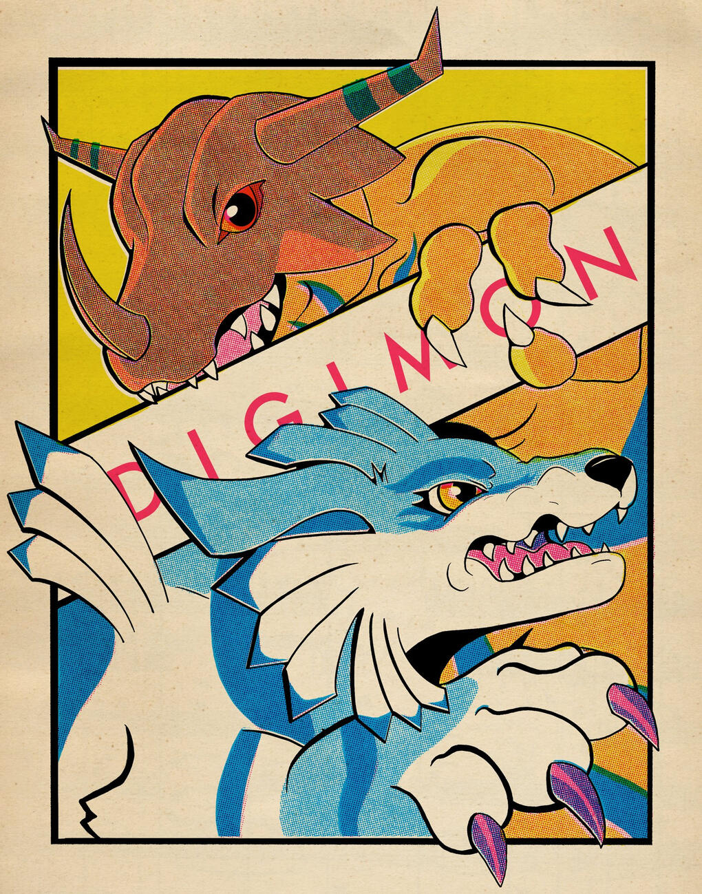 halftone style drawing of digimon